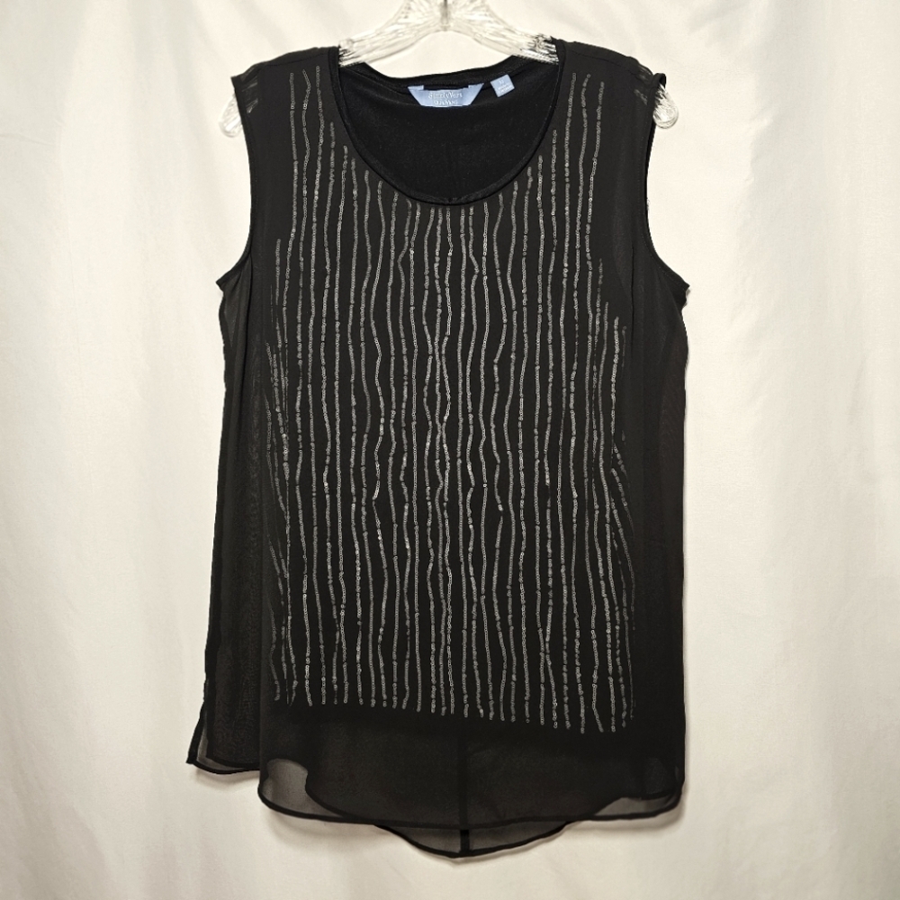 Simply Vera Vera Wang Womens Sheer Over Sequin Layer Sleeveless Top Blouse M